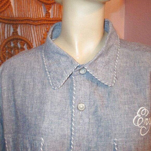 Y2K Vtg Enyce Linen Blend Shirt Mens 4XL Button Up Short Sleeves Camp Logo 90s - Picture 2 of 12
